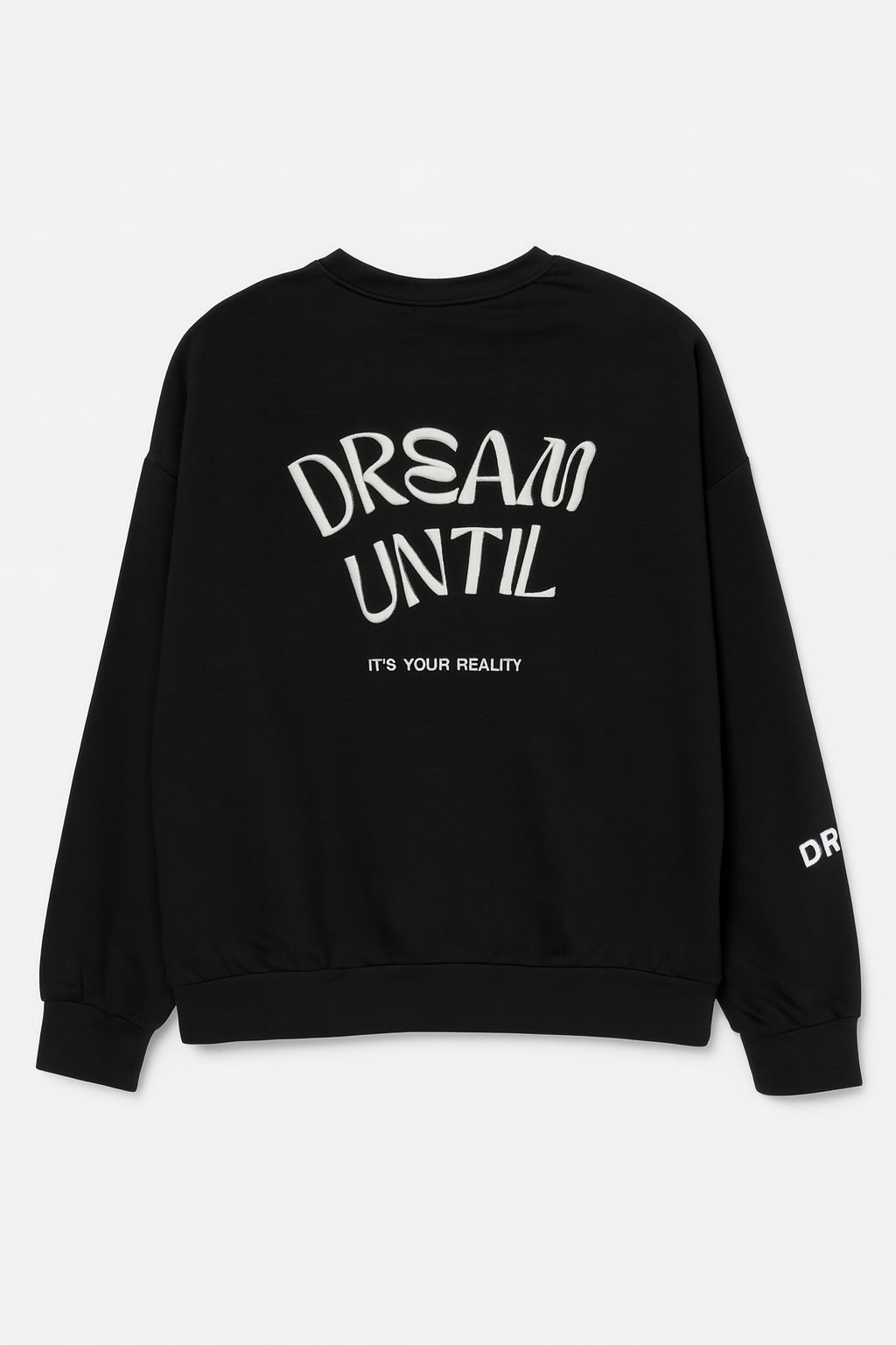 Siyah Nakışlı Bisiklet Yaka Önü Baskılı Oversize 2 İPLİK Sweatshirt ek resim